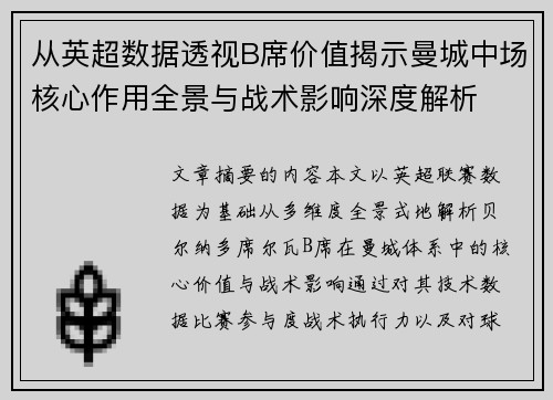 从英超数据透视B席价值揭示曼城中场核心作用全景与战术影响深度解析 从英超数据透视B席价值揭示曼城中场核心作用全景与战术影响深度解析
