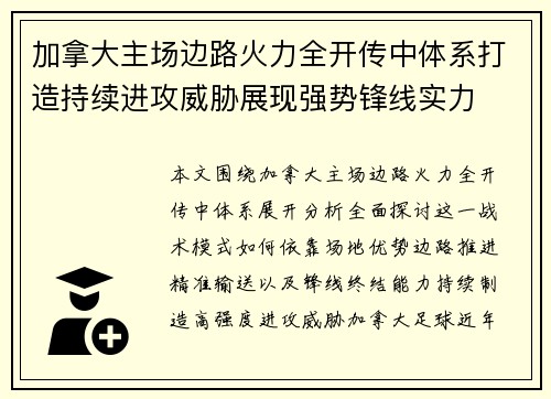 加拿大主场边路火力全开传中体系打造持续进攻威胁展现强势锋线实力 加拿大主场边路火力全开传中体系打造持续进攻威胁展现强势锋线实力